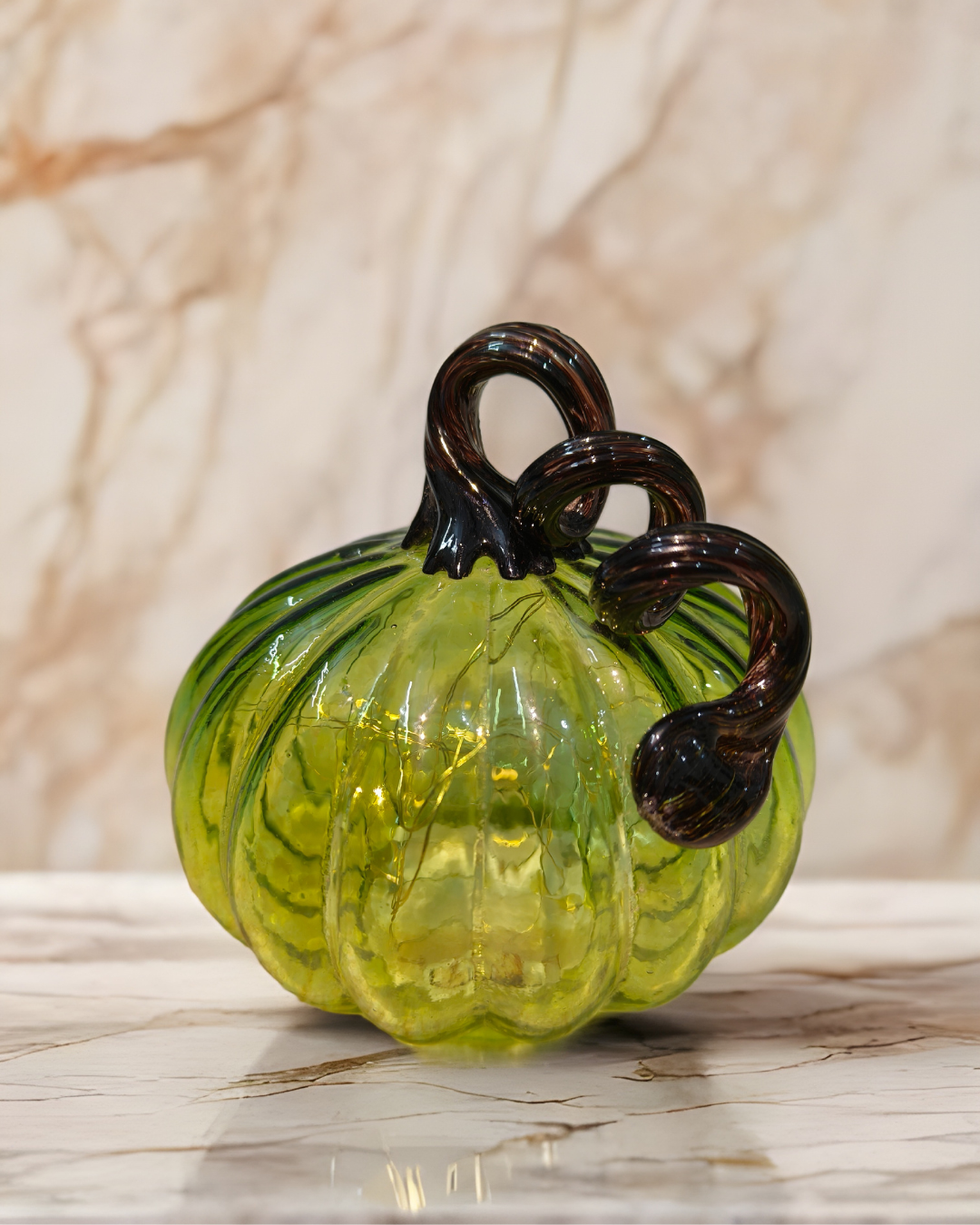 Olive Éclat – Handblown Glass Pumpkin Lamp