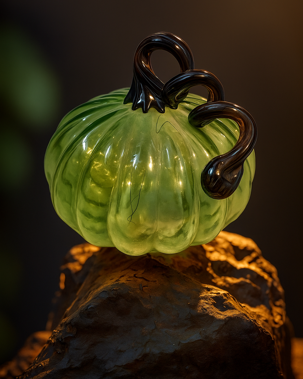 Olive Éclat – Handblown Glass Pumpkin Lamp