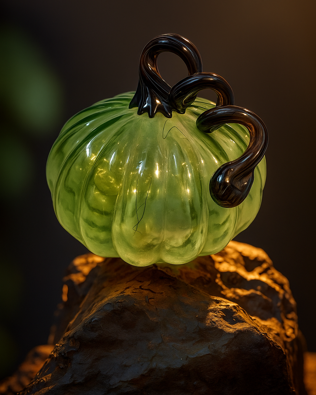 Olive Éclat – Handblown Glass Pumpkin Lamp