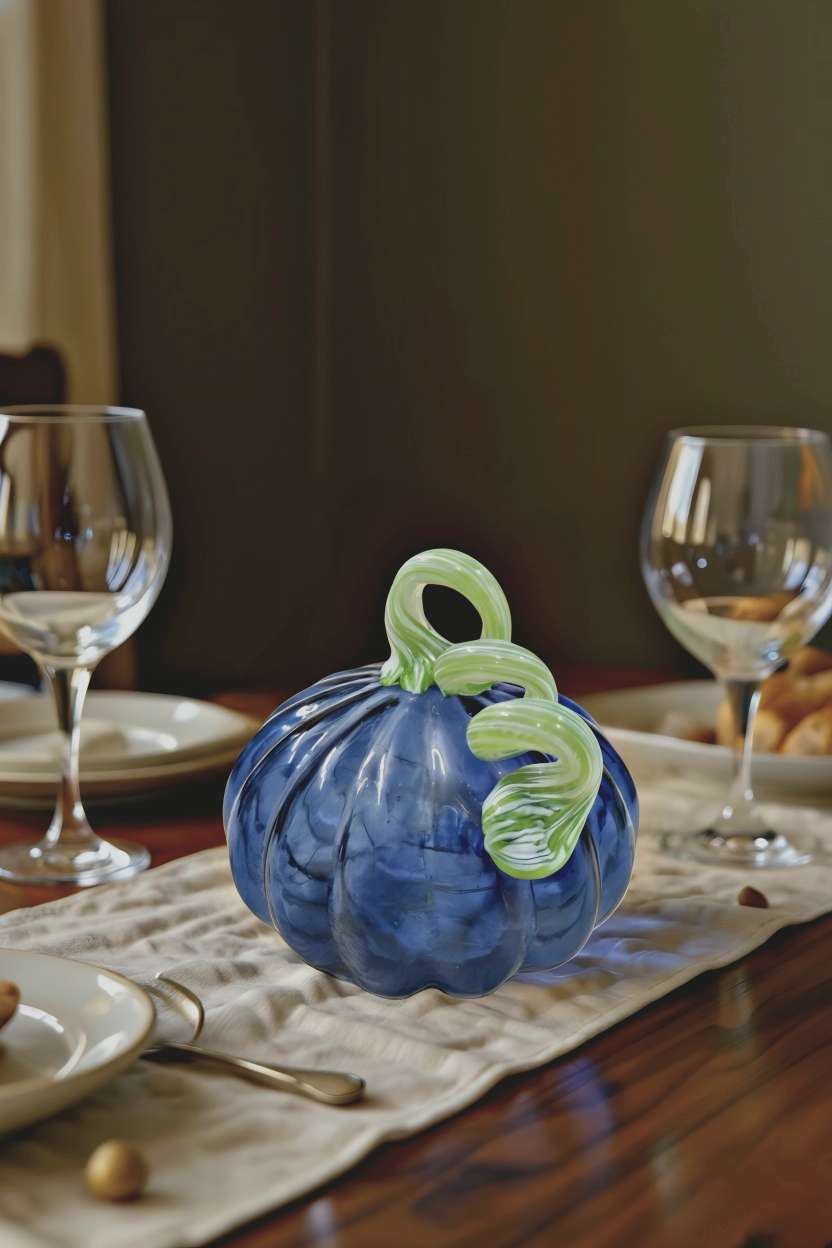 Azure Éclat – Handblown Glass Pumpkin Lamp