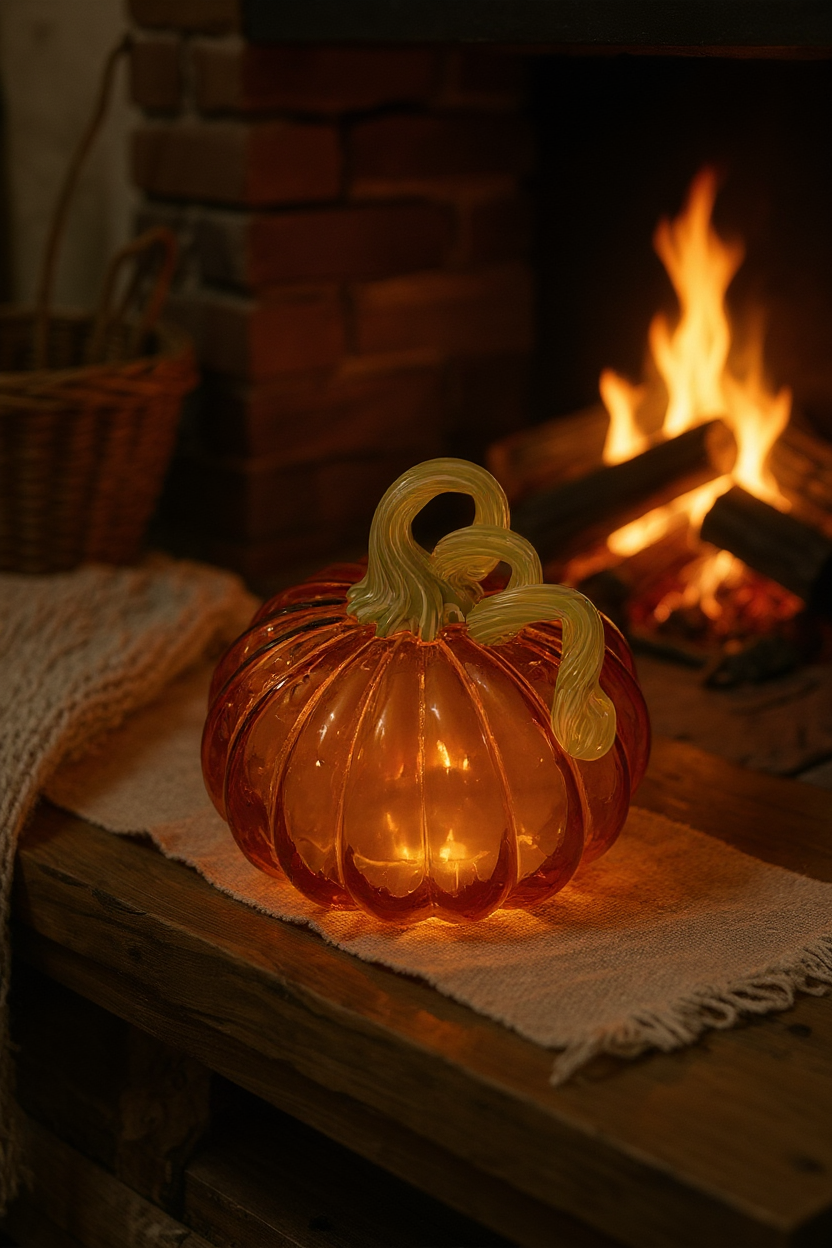 Amber Éclat – Handblown Glass Pumpkin Lamp